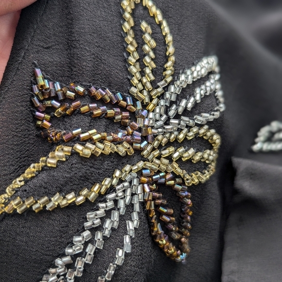 Romeo + Juliet Couture Sheer Black Batwing Sleeve Beaded Peplum Blouse Size S - Picture 11 of 13